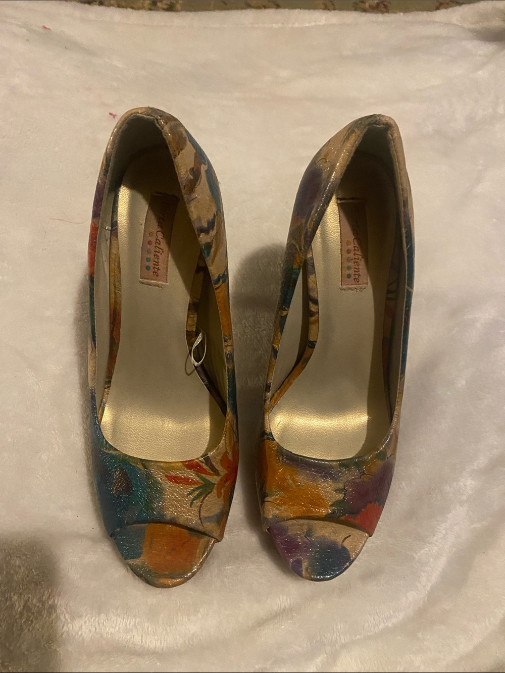 Torta Caliente Tropic Multicolor Floral Peep Toe Stiletto Heels